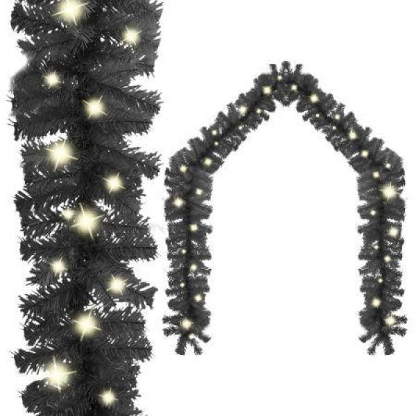 Christmas Garland With LED Lights 20 M Black