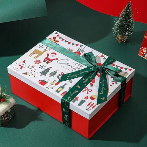 Christmas Gift Box with Lid for Presents, White Red Gift Box with Contains Card, Large Gift Box for Christmas (White 29*22*10.5cm)