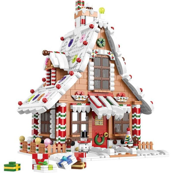 Christmas Gingerbread House Kit Building Block Set Toys With LED Light. A Great Holiday Present Idea For Christmas (1455 Pieces).