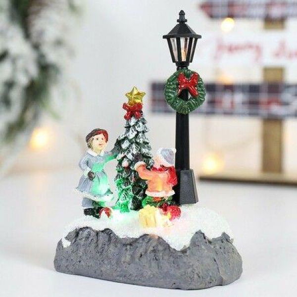 Christmas Glowing Ornament Beautiful Street Lamp Holiday Statue Luminous Desktop Festival Decor