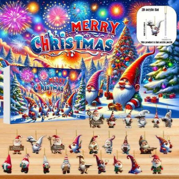 Christmas Gnome Advent Calendar 24 Days Christmas Countdown Calendars with 24 2D Acrylic Pendants Decoration For Christmas Tree Home Decoration