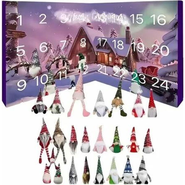 Christmas Gnome Holidays Advent Calendar 24 Days Xmas Countdown Calendar with 24 Collectable Gnome Figures for Xmas Gnome Set