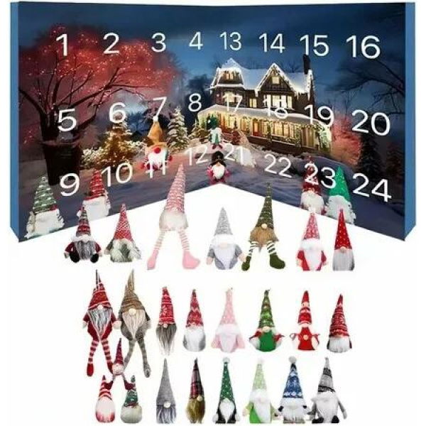 Christmas Gnome Holidays Advent Calendar 24 Days Xmas Countdown Calendar with 24 Collectable Gnome Figures for Xmas Gnome Set