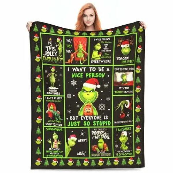 Christmas Grinch Blanket Flannel with Cartoon Anime Pattern Soft Throw Blanket for Couch,Sofa-150*200cm