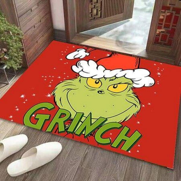 Christmas Grinch Doormat Non-Slip Washable Winter Mats Dotted Plastic Back Mats Suitable for Bedroom Doorway Patio Terrace (Red)