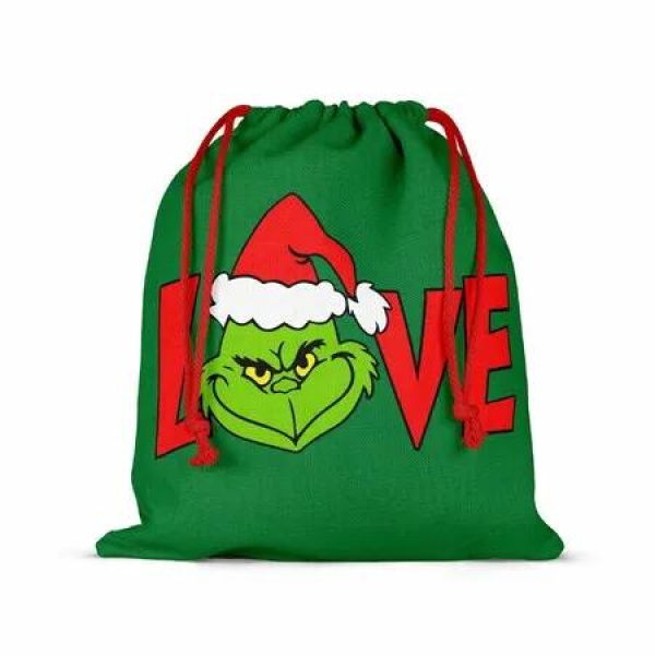 Christmas Grinch Gift Bags Reusable Christmas Double Sided Printed Treat Bags Present Wrap with Drawstring for Gift Birthday Christmas