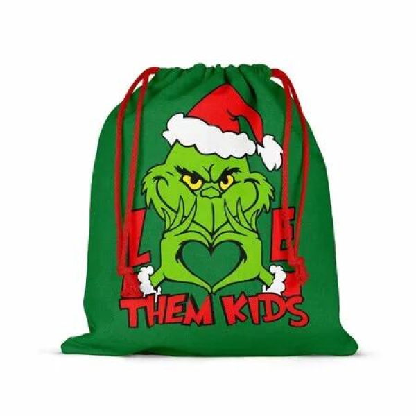 Christmas Grinch Gift Bags Reusable Christmas Double Sided Printed Treat Bags Present Wrap with Drawstring for Gift Birthday Christmas