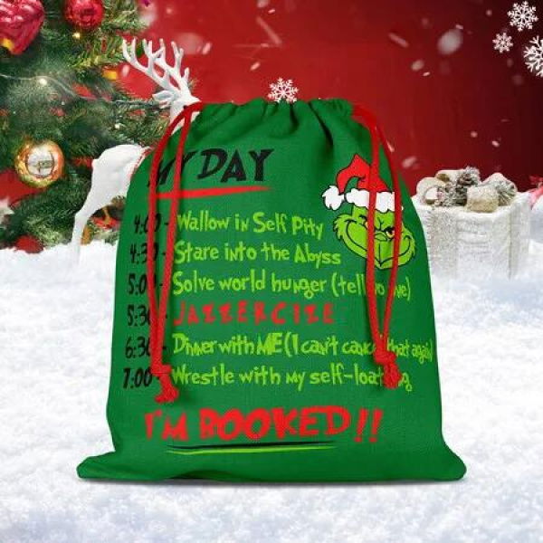 Christmas Grinch Gift Bags Reusable Christmas Double Sided Printed Treat Bags Present Wrap with Drawstring for Gift Birthday Christmas