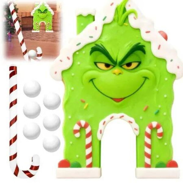 Christmas Grinch Golf Game Set With Candy Cane Club 6 Balls,Portable Golf Course Set,Christmas Grinch Golf Course Set,For Home Party Christmas Gift