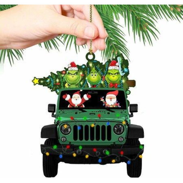 Christmas Grinch Ornament Family Truck Christmas Tree Ornaments Gift Decoration 3X3 Inches-Style B