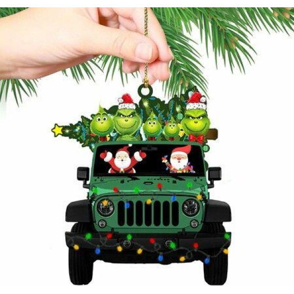 Christmas Grinch Ornament Family Truck Christmas Tree Ornaments Gift Decoration 3X3 Inches-Style D