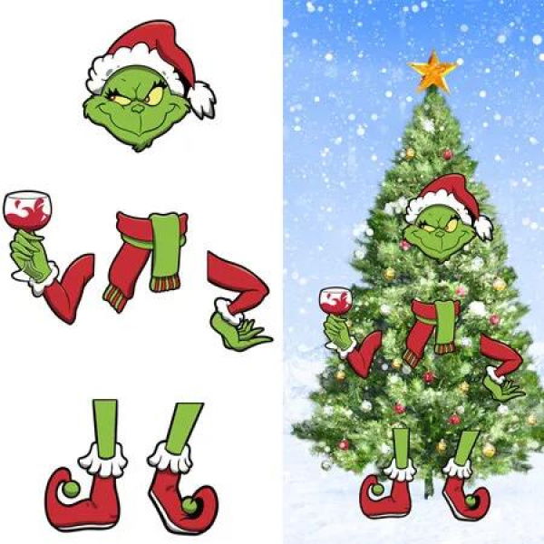 Christmas Grinch Tree Topper Decoration Large Size Cardboard Head Arms Legs Grinch Plugin For Christmas Party Home Decor