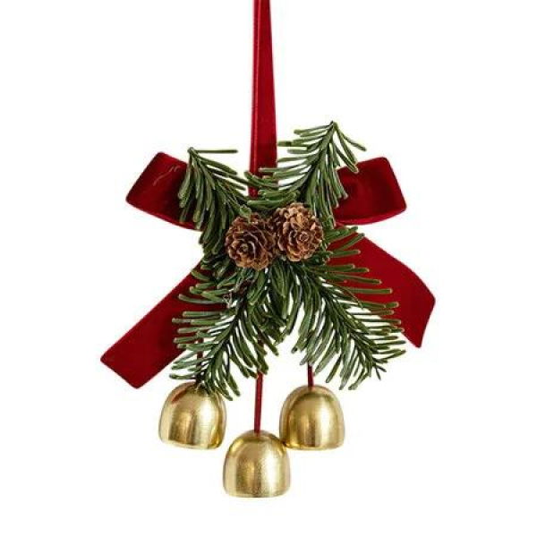 Christmas Hanging Small Bells Velvet Bow Christmas Tree Pines Cones Scene Home Decoration Supplies Decoration Small Pendant Holiday Tree,Door