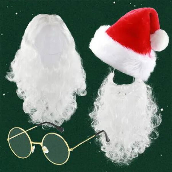 Christmas Hat Wig Beard Glasses 4 Piece Set Ideal For Christmas Parties Events And Festive Gatherings