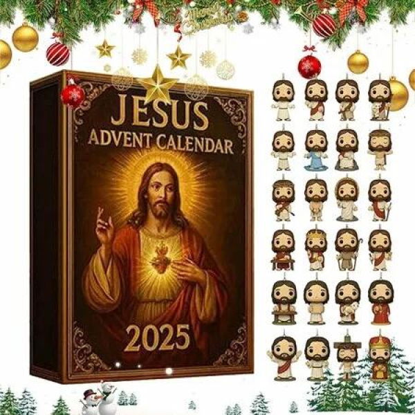 Christmas Jesus Advent Calendar 2025, Christmas Tree 2D Acrylic Hanging Ornaments with 24 Days Hanging Jesu Pendants