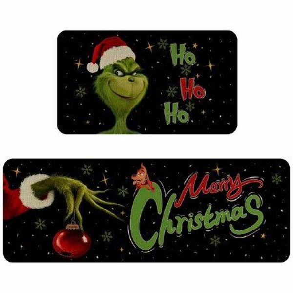 Christmas Kitchen Rugs and Mats Sets of 2,Merry Xmas Kitchen Mat for Floor Decor Doormat(40*60+40*110CM)