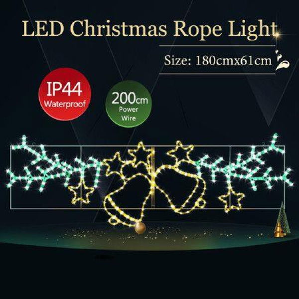 Christmas Light Decor LED Strip Rope Xmas Bell Star Leaf Holiday Ornament Outdoor Indoor 180x61cm XXL Size