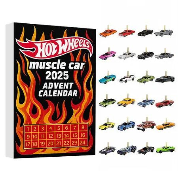 Christmas Muscle Car Advent Calendar,24-Day Christmas Countdown Calendar with 24 Types of Cars,2D Acrylic Car Ornaments For Christmas Tree Decoration