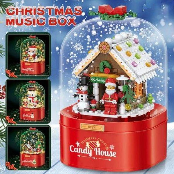 Christmas Music Box Toy DIY Model Building Block Christmas House With LED Light Santa Claus Music Box Decoration