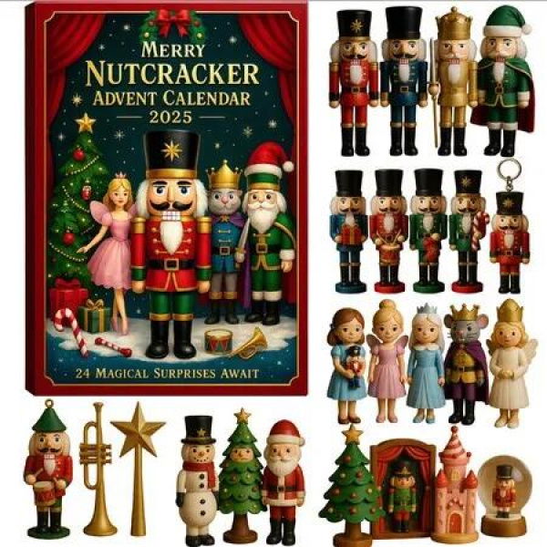 Christmas Nutcracker Advent Calendar 2025,24 Days Nutcracker Christmas Countdown Calendar,Cartoon Nutcracker Soldier Figures Set,Tree Decoration