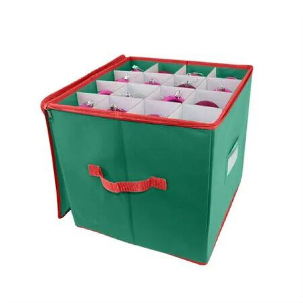 Christmas Ornament Storage Box 64 Slots Dual Zipper Durable Holiday Decoration Organiser Cardboard Dividers