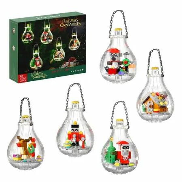 Christmas Ornaments Building Kit with LED Ligh, Xmas Tree Decorations,5 in 1 Santa Claus for Kids Aged 6+