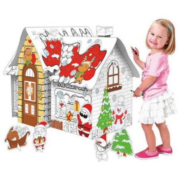 Christmas Painting Playhouse Cardboard Graffiti DIY Coloring And Drawing Doodle With 20 Pens Great Gift Idea