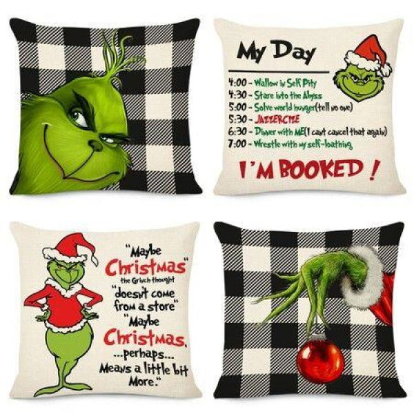 Christmas Pillow Covers 18x18 Set of 4 for Grinchmas Christmas Pillows Decorations Xmas Farmhouse Decor for Porch Decor,Couch,Bed