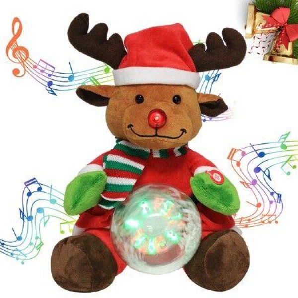 Christmas Reindeer Interactive Singing Animation Plush Animal Music Electric Stuffed Toy With Ball Childrens Gift (Elk)