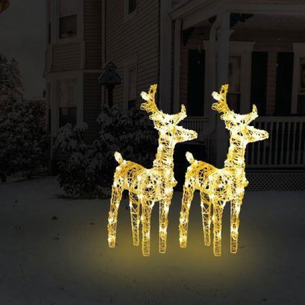 Christmas Reindeers 2 Pcs Warm White 80 LEDs Acrylic