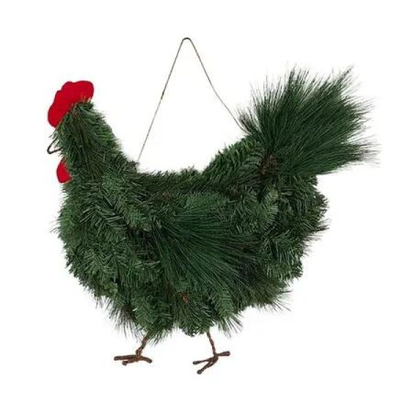 Christmas Rooster Plush Wreath,Christmas Decorations Front Door Decoration Artificial Garland