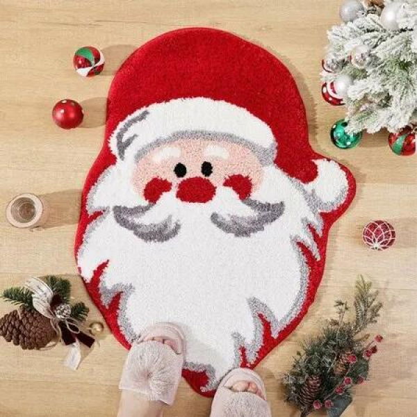 Christmas Santa Bath Mat,40*60cm Cute Santa Mat,Non-Slip,Washable,Absorbent Microfiber Christmas Bathroom Decor