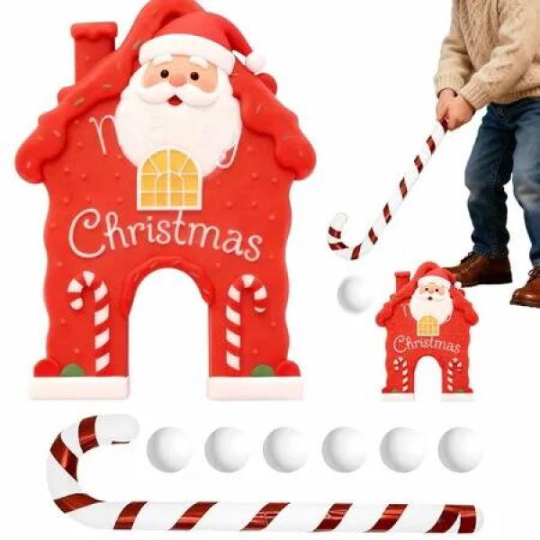 Christmas Santa Golf Game Set With Candy Cane Club 6 Balls,Portable Golf Course Set,Christmas Santa Golf Course Set,For Home Party Christmas Gift