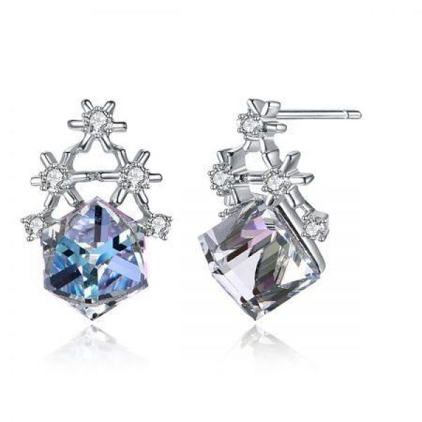 Christmas Snowflake Cubic Swarovski Crystal Post Earrings S925 Sterling Silver