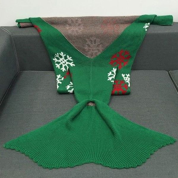 Christmas Snows Design Knitted Mermaid Tail Blanket