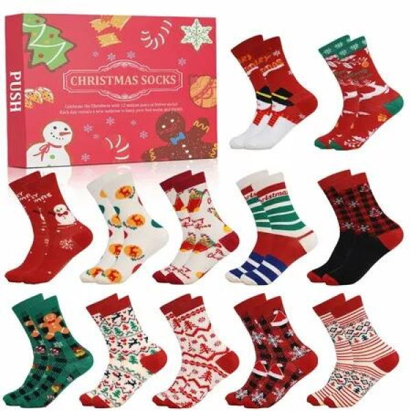 Christmas Socks Advent Calendar, 12 Days of Christmas Countdown Calendar, Includes 12 Christmas Socks Gift