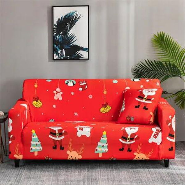 Christmas Sofa Cover Printed Sofa Couch Cover Washable Furniture Protector Christmas Home Room Festival Decoration Size 190-230cm