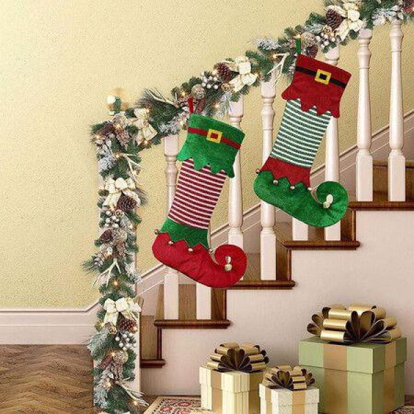 Christmas Stocking Gift Socks Christmas Elf Legs Christmas Tree Decor Christmas Sock Gift Bag (Green)