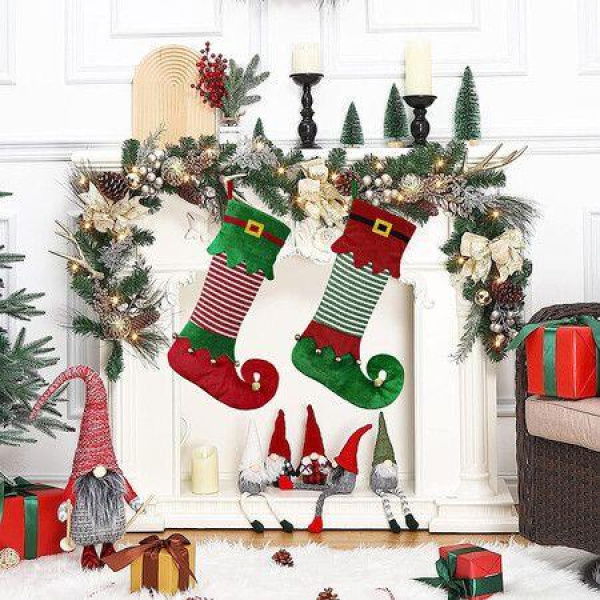 Christmas Stocking Gift Socks Christmas Elf Legs Christmas Tree Decor Christmas Sock Gift Bag (Red)