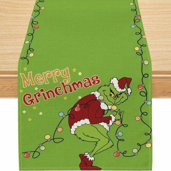 Christmas Table Runner for Home Grinch Xmas Runner Merry Christmas Indoor Outdoor Party Dining Table Decorations 33*180CM