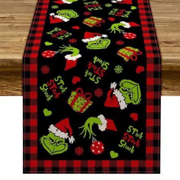 Christmas Table Runner for Home Grinch Xmas Runner Merry Christmas Indoor Outdoor Party Dining Table Decorations 33*183CM