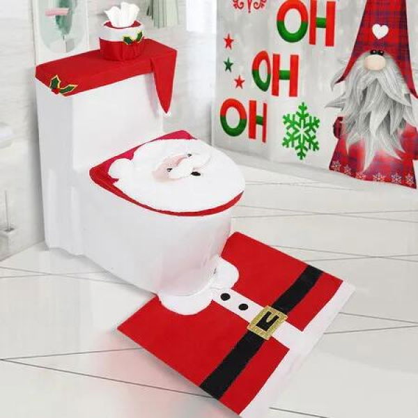 Christmas Toilet Seat Cover Decorations,Christmas Santa Toilet Seat Cover Set Christmas Bathroom Decor Home Indoor Decor