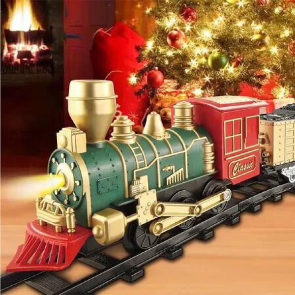 Christmas Train Set with Lights and Music, Interactive Train Toy for Kids with Railway, Gift for Boys and Girls