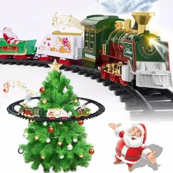 Christmas Train Set,Hanging Train Toys with Smoke Light Sound,Train Set Around Under The Christmas Tree with Steam,Carriages Tracks for Age3+ Years Old Kids Decoration Gift