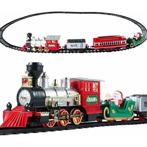 Christmas Train Toys Set with Lights and Sounds, Electric Train Set with Track Battery Operated Christmas Tree Decoration Train Set