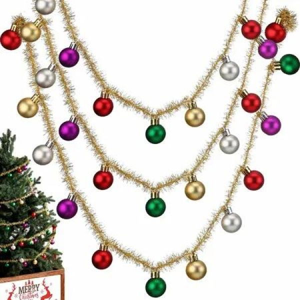 Christmas Tree Ball Garland Ball Ornaments Colorful Decorations Red Green Gold Tinsel Xmas Tree Balls Garland