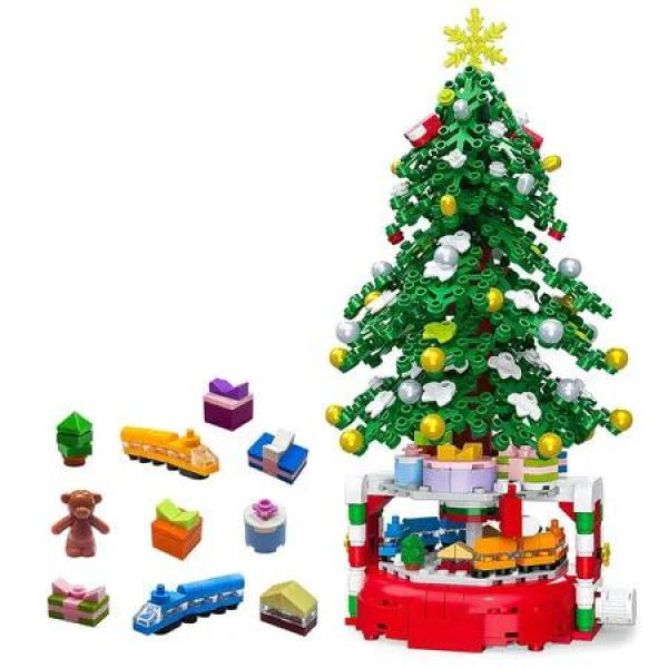 Christmas Tree Building Block Set, 515 Pieces, Rotating Base with Ornaments and Star, Holiday Building Toy for Boys and Girls Age 6 Up