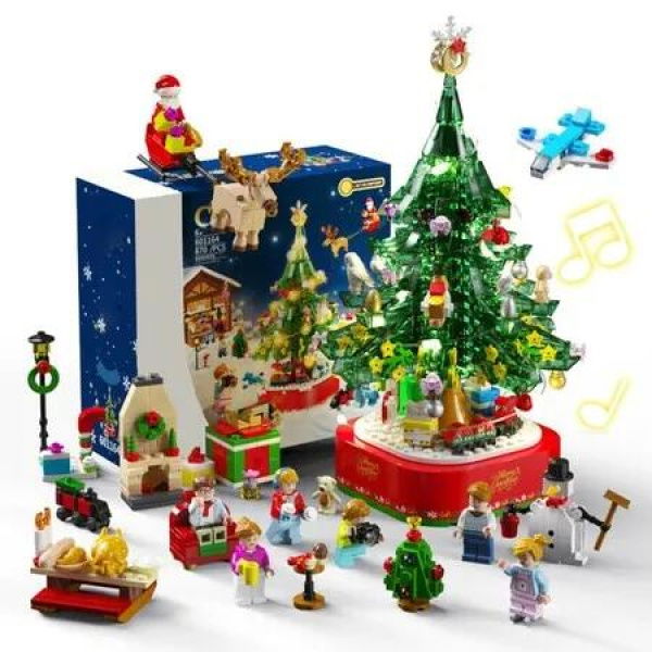 Christmas Tree Building Blocks Kits Party Set with Music Box Led Light Kit DIY Birthday Gift for Kids Boys Girlsï¼ˆ870 Piecesï¼‰