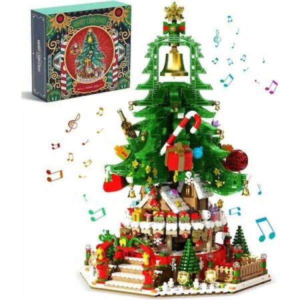 Christmas Tree Building Set Music Box Christmas Building Blocks with LED Lights,Compatible with Lego Christmas Tree Xmas Gift 2963PCS