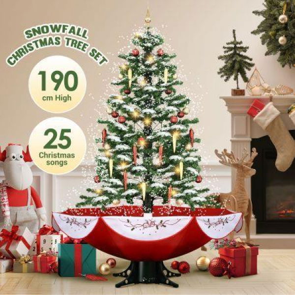 Christmas Tree Decorated Snowing LED String Fairy Lights Xmas Topper Artificial Decoration Balls Icicle Ornament Musical Umbrella Stand 190cm